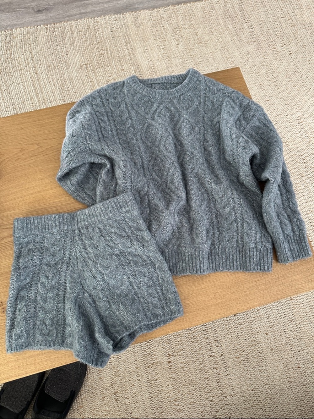 Daily Drills Gray Cable-Knit Sweater & Shorts Set
